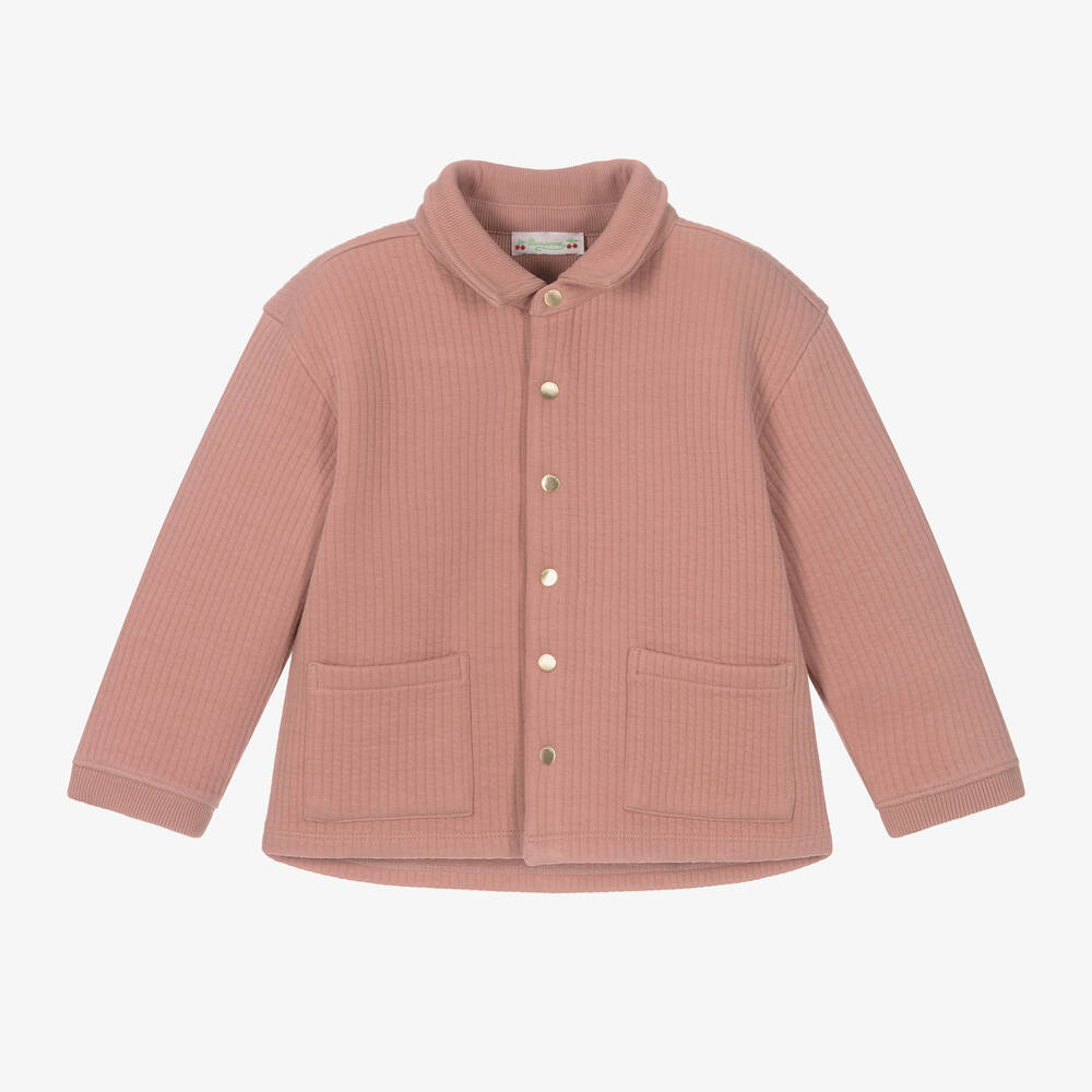 Bonpoint - Girls Pink Ribbed Jersey Jacket | Childrensalon