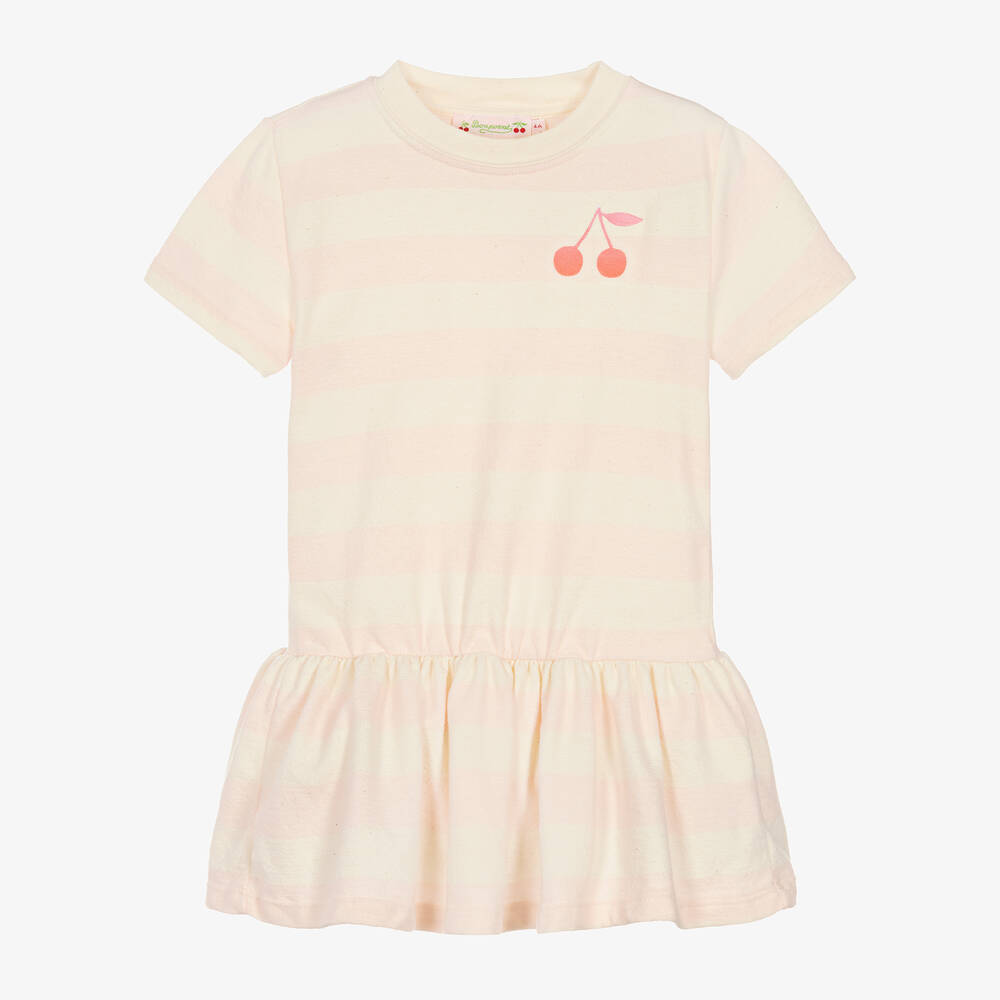 Bonpoint - Girls Pink Stripe Cotton Cherry Dress | Childrensalon