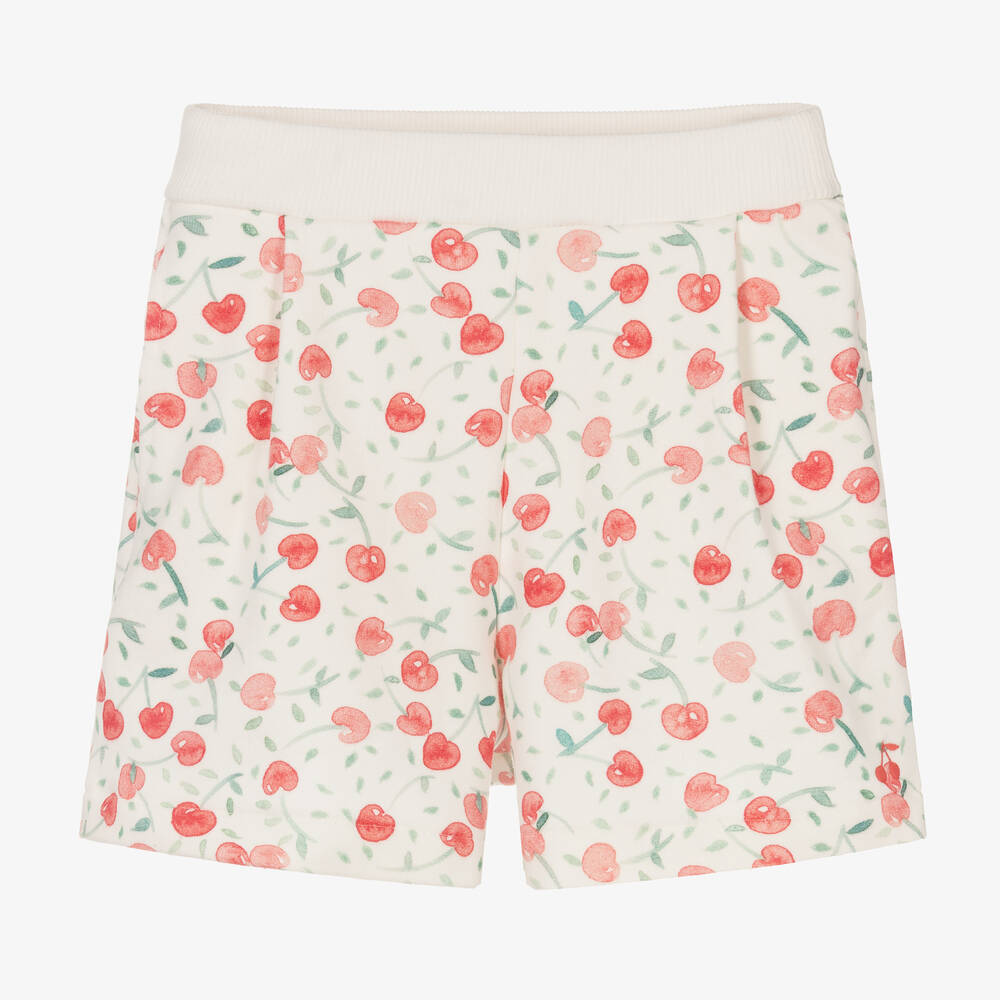 Bonpoint - Girls White Cotton Cherry Shorts | Childrensalon