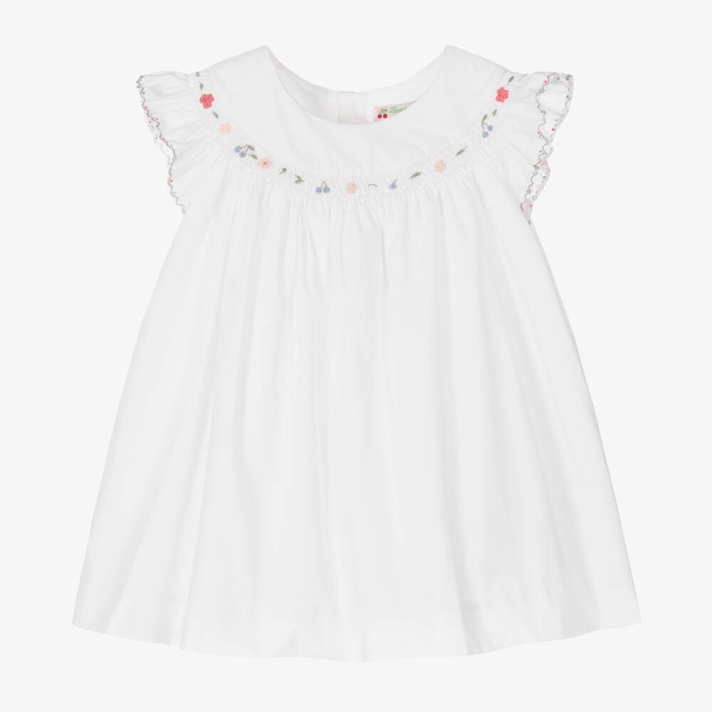 Shop Bonpoint Girls White Smocked Cotton Dress