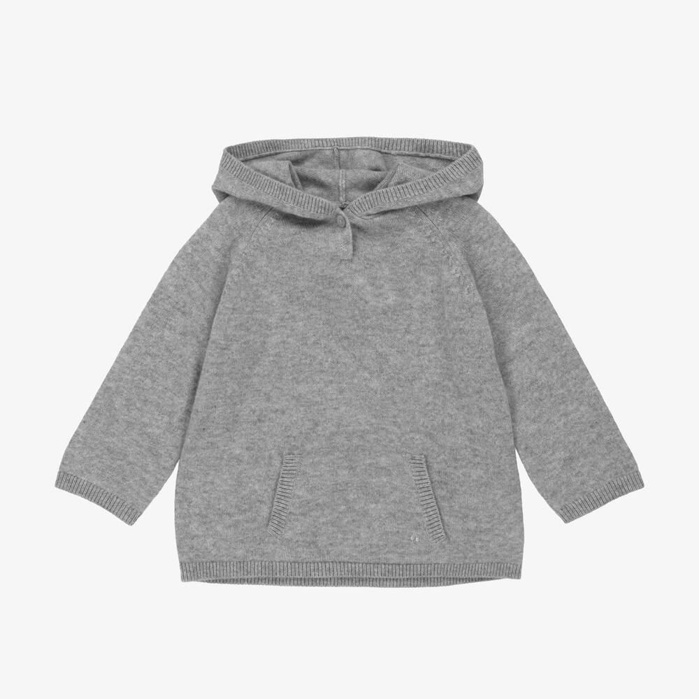 Bonpoint - Pull gris à capuche en cachemire | Childrensalon