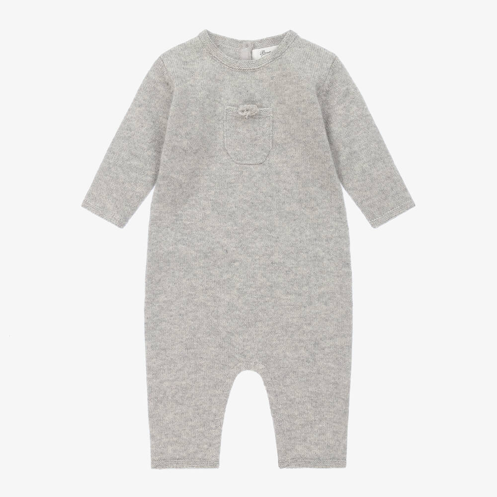Bonpoint - Grey Cashmere Knit Baby Romper | Childrensalon