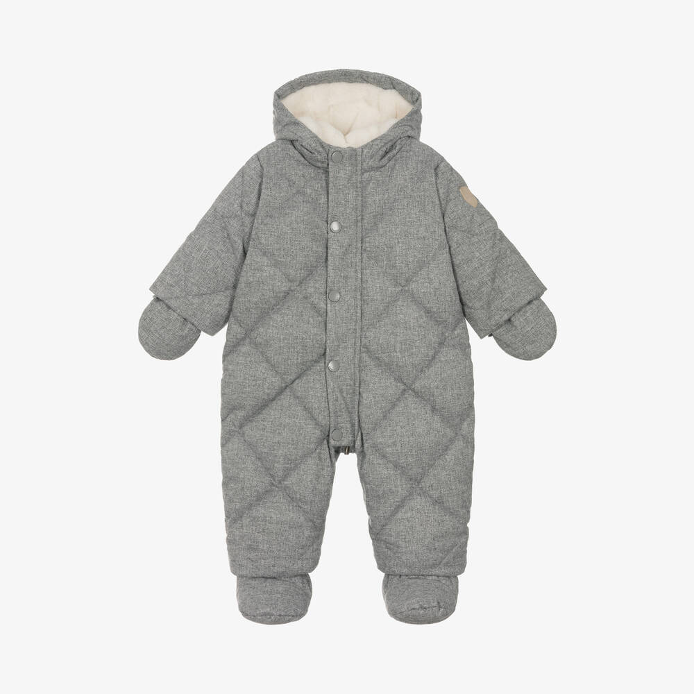 Bonpoint - Grey Quilted Down Snowsuit | Childrensalon