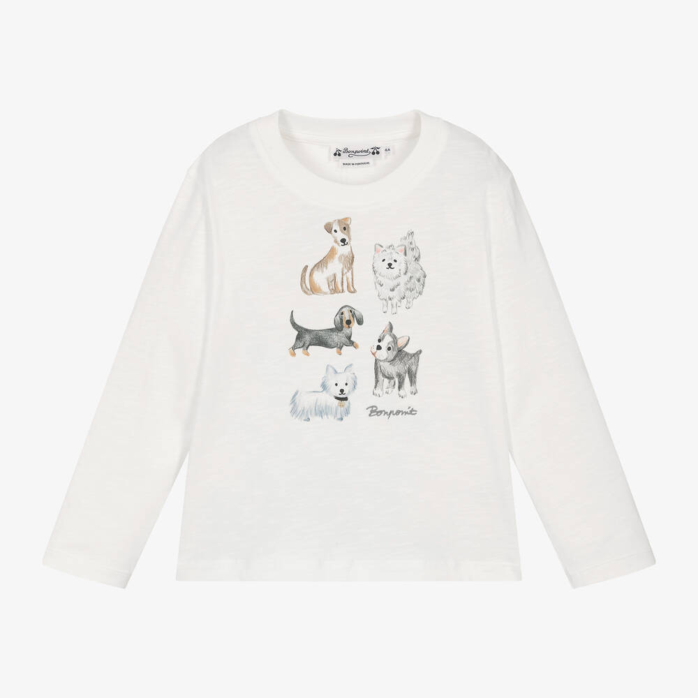 Bonpoint - Ivory Cotton Dog Print Top | Childrensalon