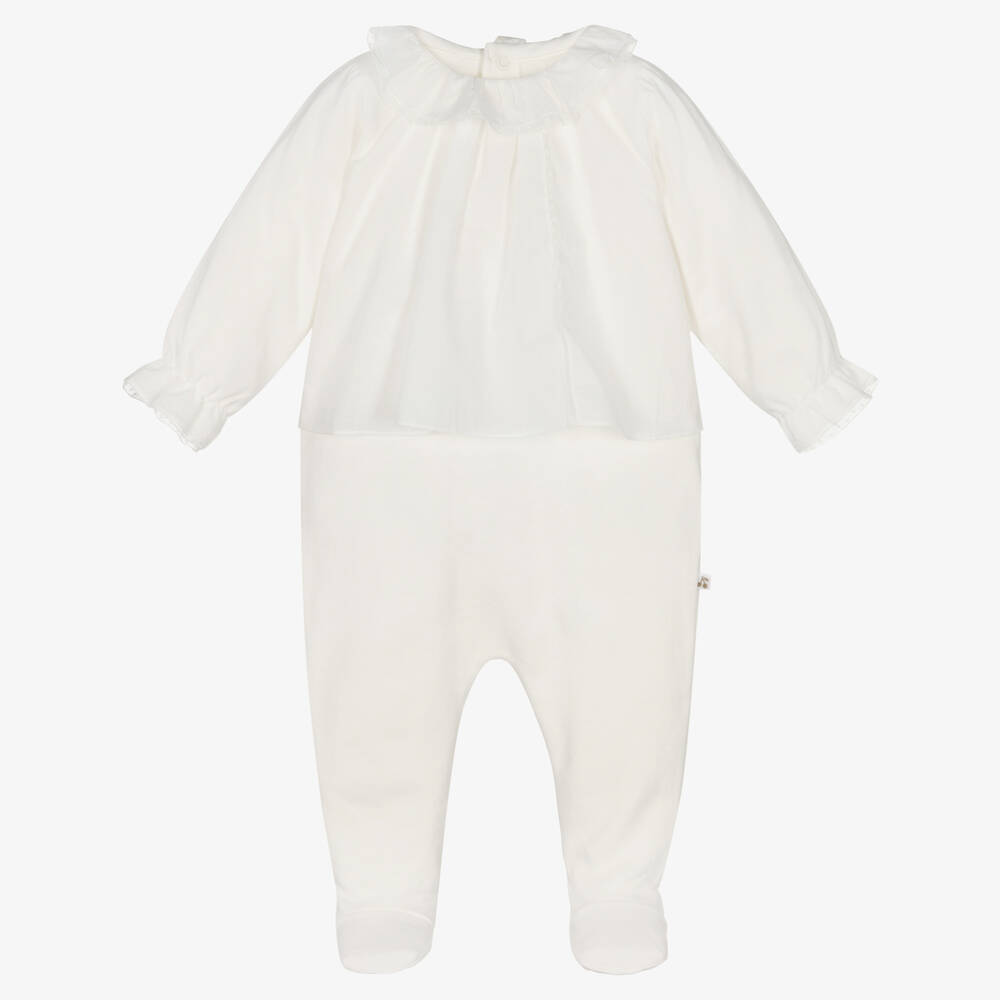 Bonpoint - Ivory Cotton & Lace Babygrow | Childrensalon