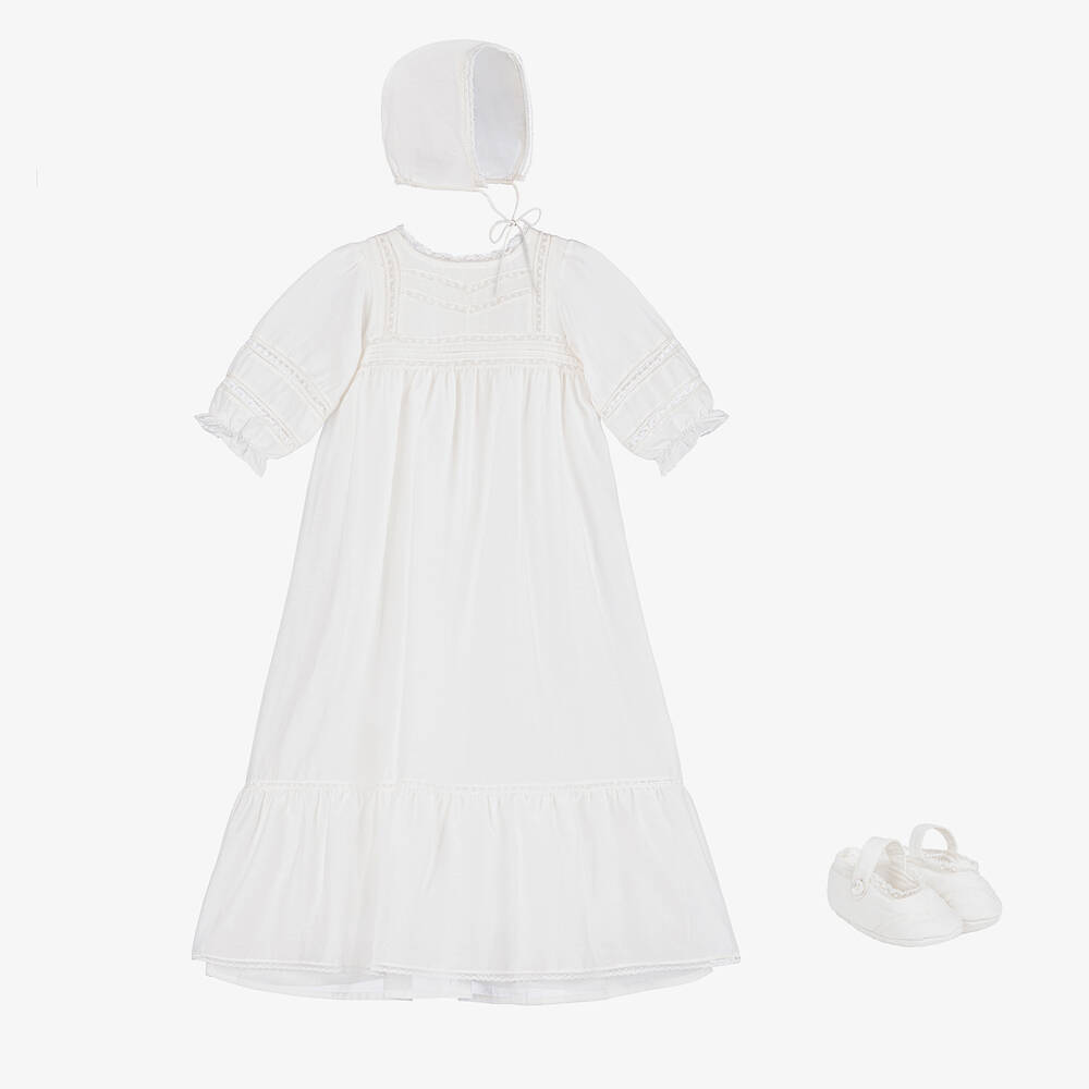 Bonpoint - Seiden-Taufkleid-Set in Elfenbein | Childrensalon