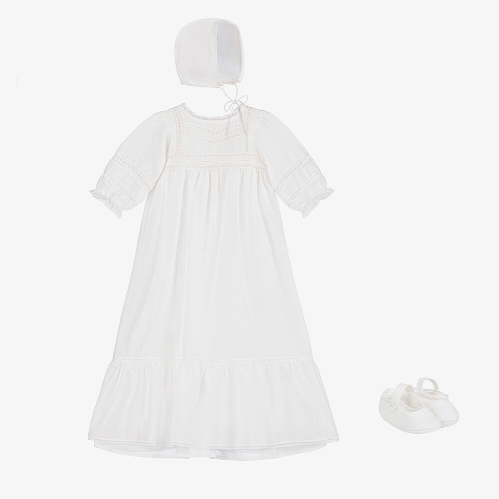 Bonpoint - Кремовый крестильный комплект с платьем из шелка | Childrensalon