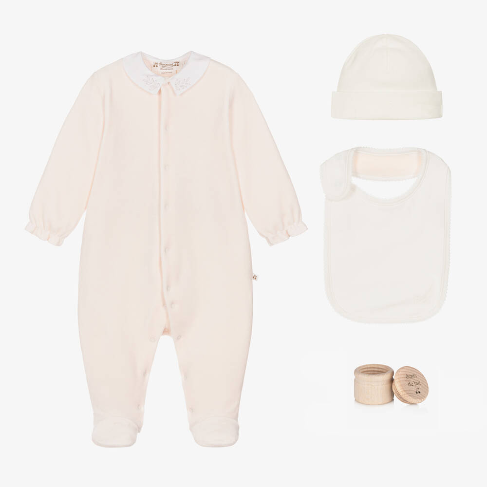 Bonpoint - Pink Velour Babysuit Gift Set | Childrensalon