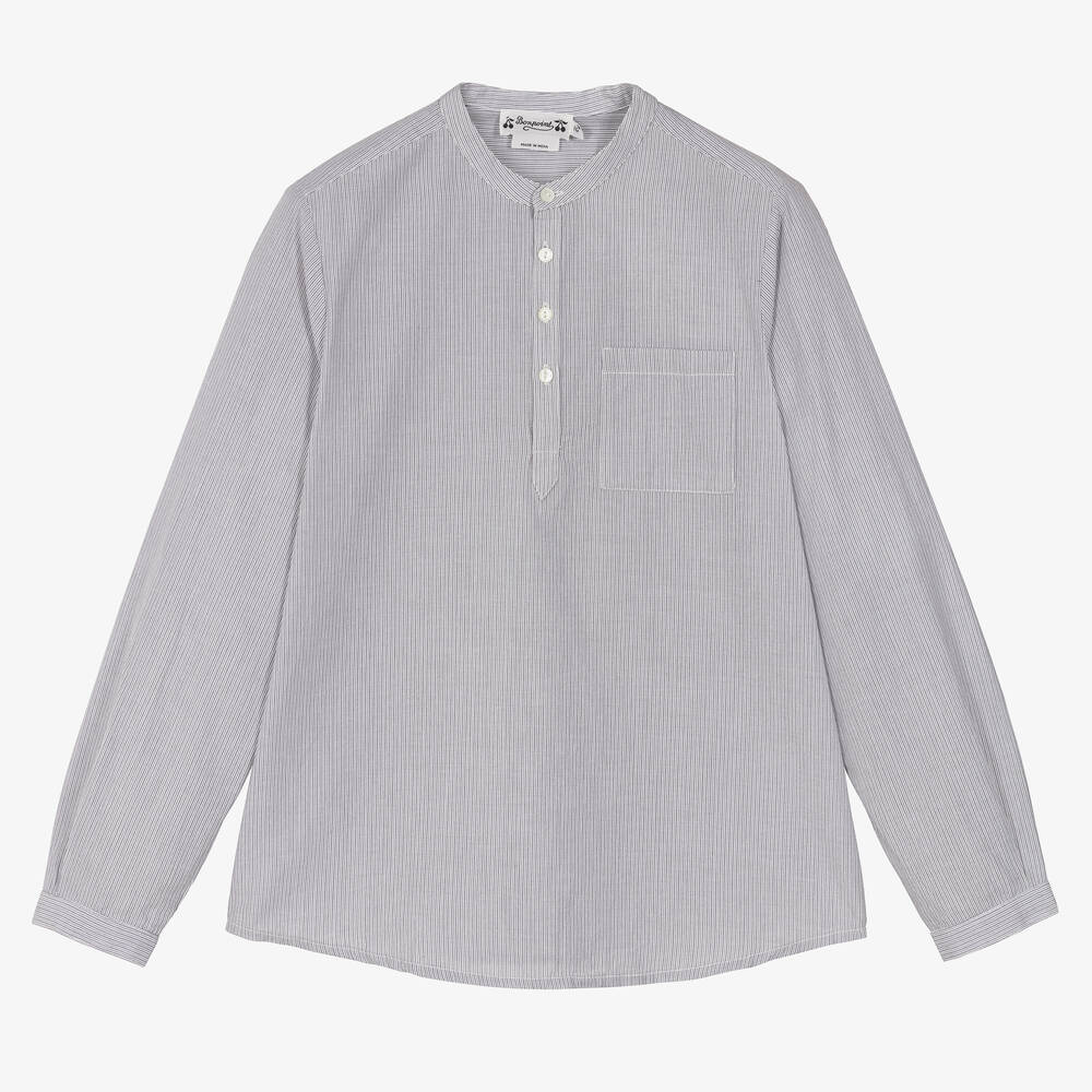 Bonpoint Teen Boys Grey Cotton Striped Shirt