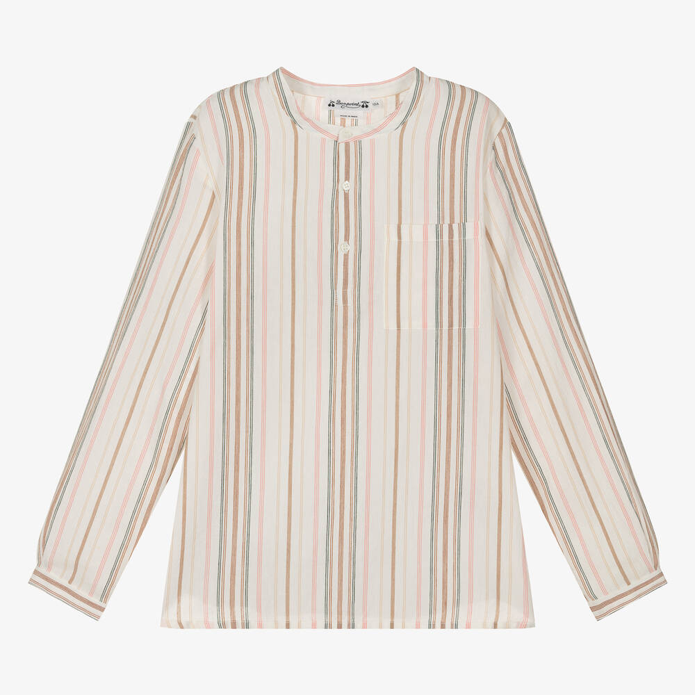 Bonpoint - Teen Boys Ivory Cotton Stripe Shirt | Childrensalon