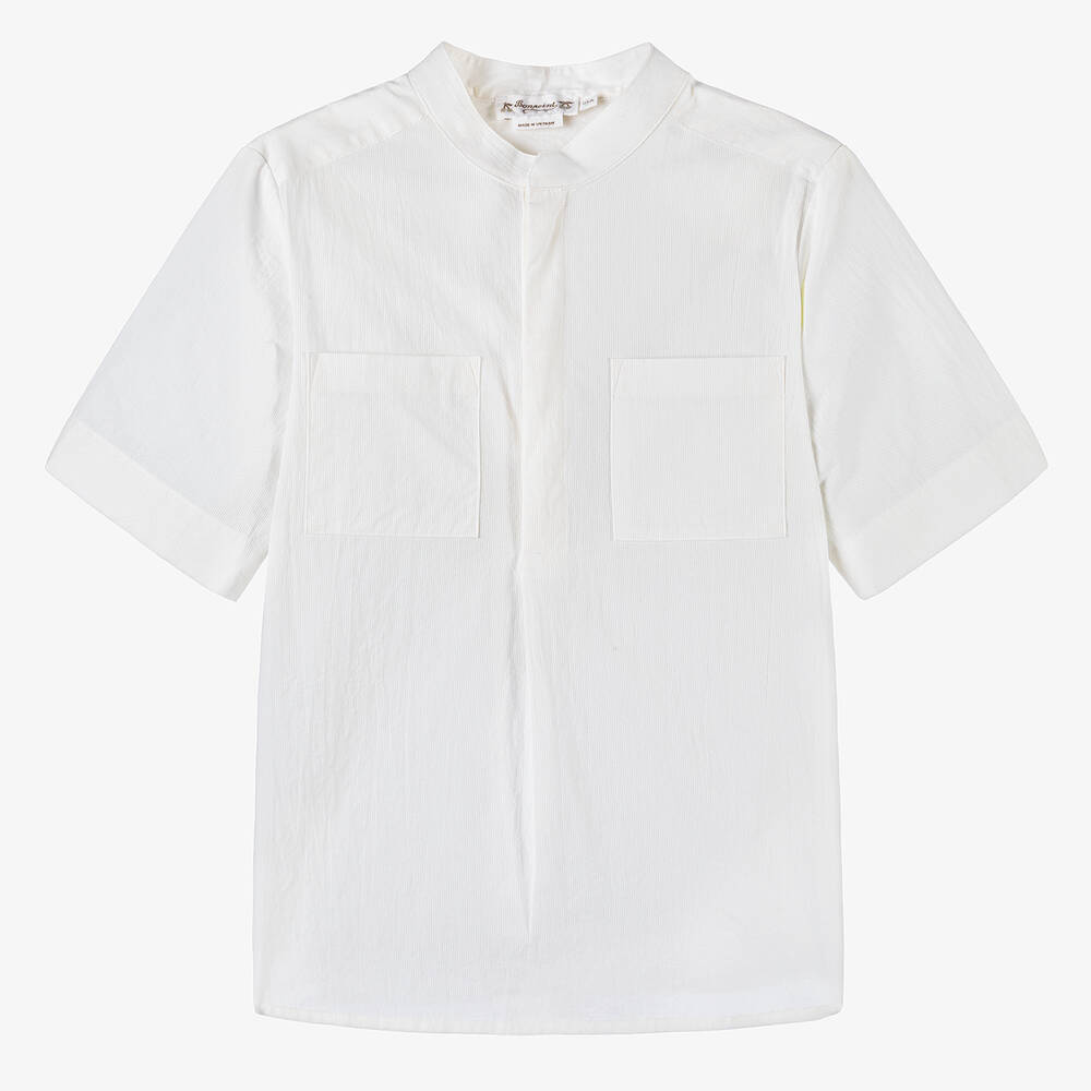 Bonpoint - Teen Boys White Collarless Cotton Shirt | Childrensalon
