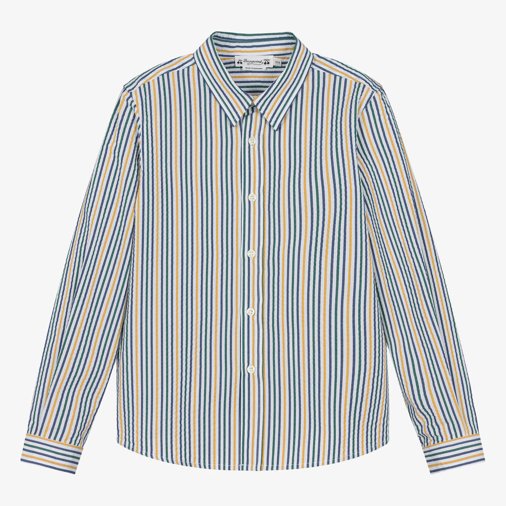 Bonpoint - Teen Boys White Striped Seersucker Shirt | Childrensalon