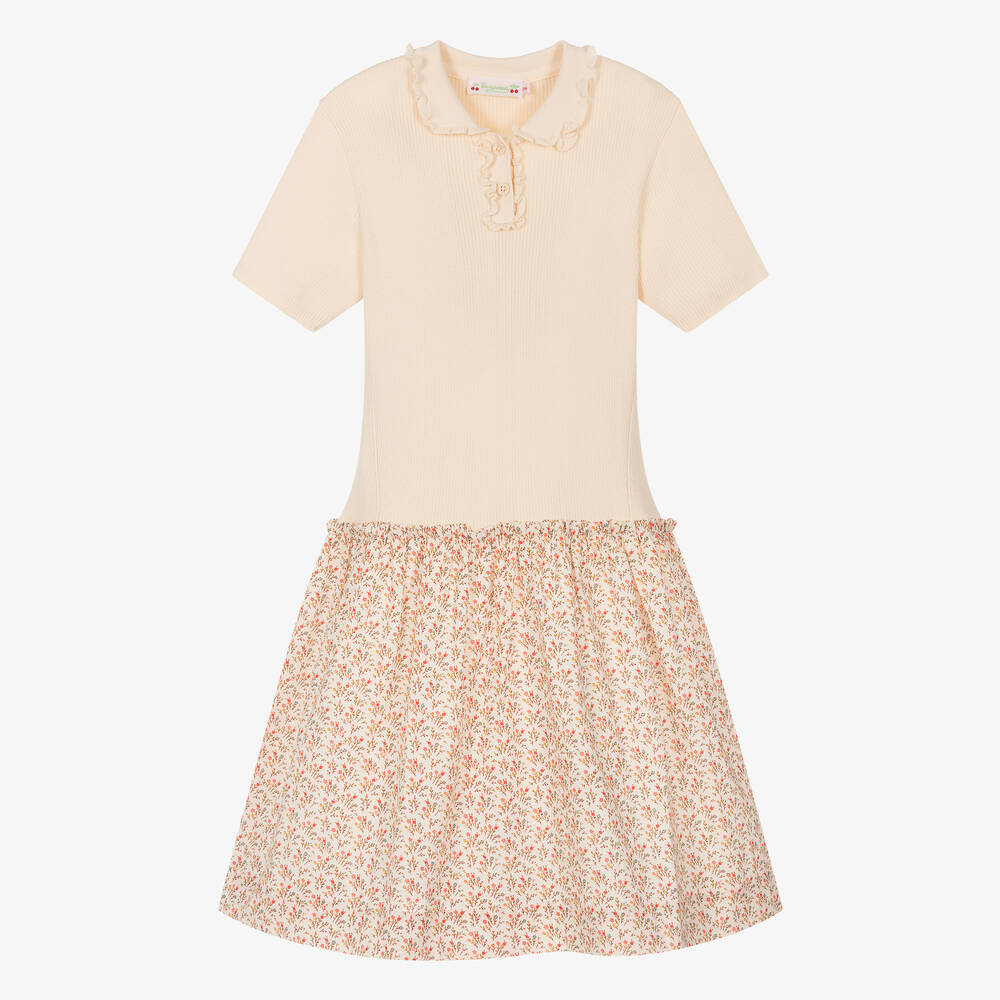 Bonpoint - Teen Girls Beige Floral Cotton Dress | Childrensalon
