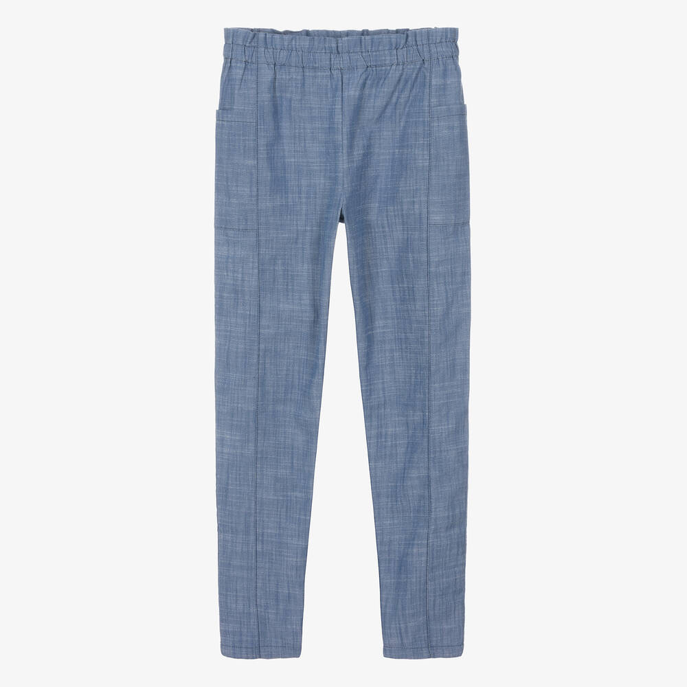 Bonpoint - Голубые брюки из шамбре для девочек-подростков | Childrensalon