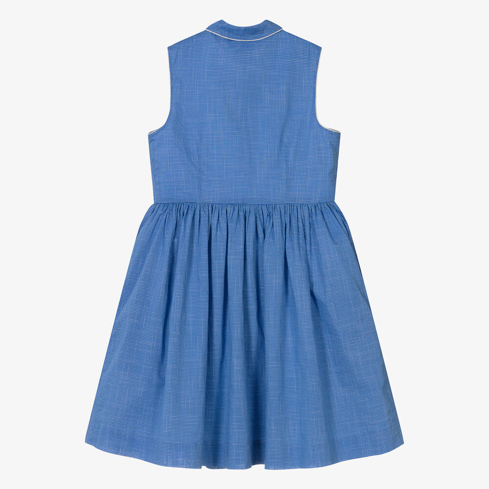 Bonpoint - Teen Girls Blue Check Cotton Dress | Childrensalon