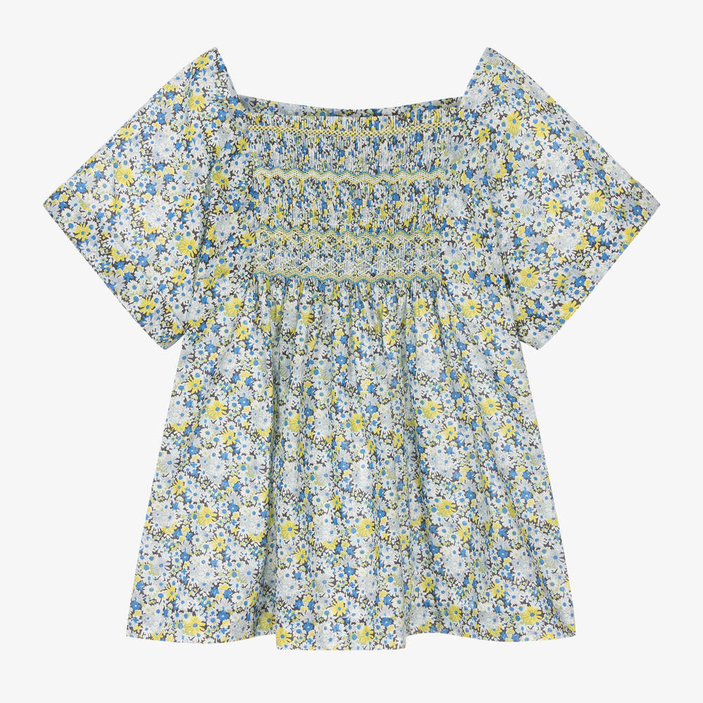 Bonpoint - Teen Girls Blue & Yellow Floral Blouse | Childrensalon
