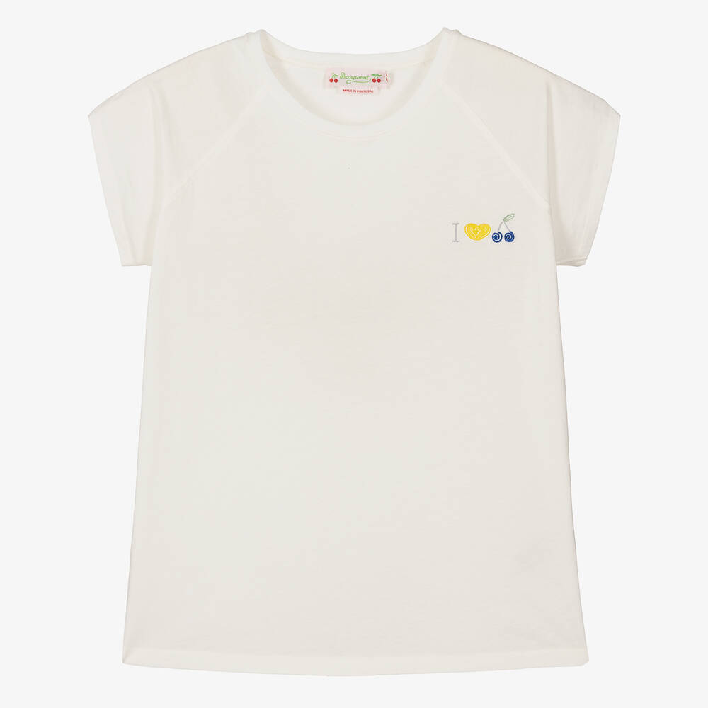 Bonpoint - Teen Girls Ivory Cherry Cotton T-Shirt | Childrensalon