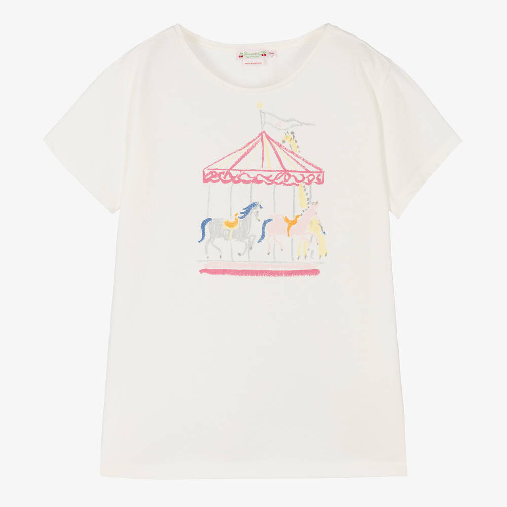 Shop Bonpoint Teen Girls Ivory Cotton Carousel T-shirt