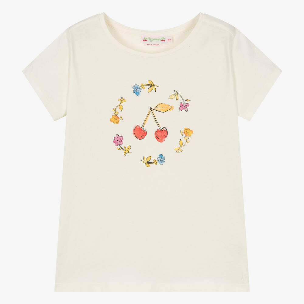 Bonpoint - Teen Girls Ivory Cotton Cherry T-shirt | Childrensalon