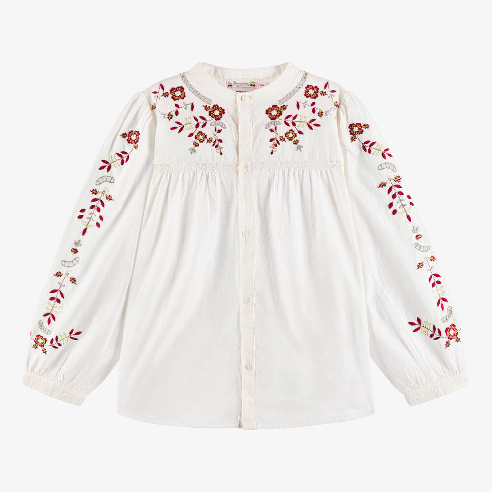 Bonpoint - Teen Girls Ivory Cotton Embroidered Blouse | Childrensalon