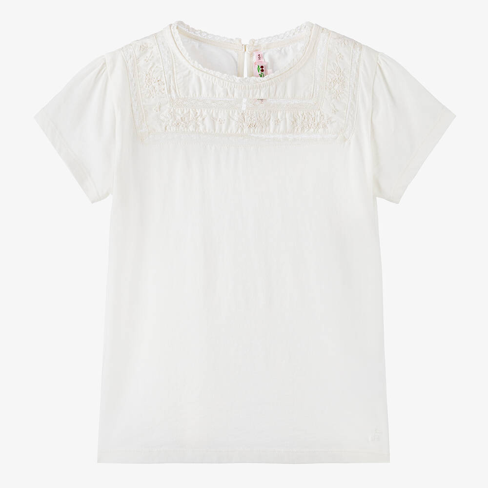 Bonpoint - Teen Girls Ivory Cotton T-Shirt | Childrensalon