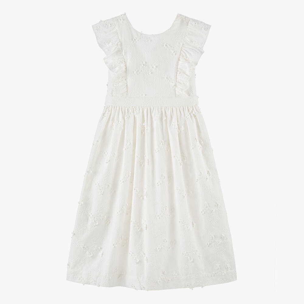 Bonpoint - Teen Girls Ivory Embroidered Cotton Dress | Childrensalon