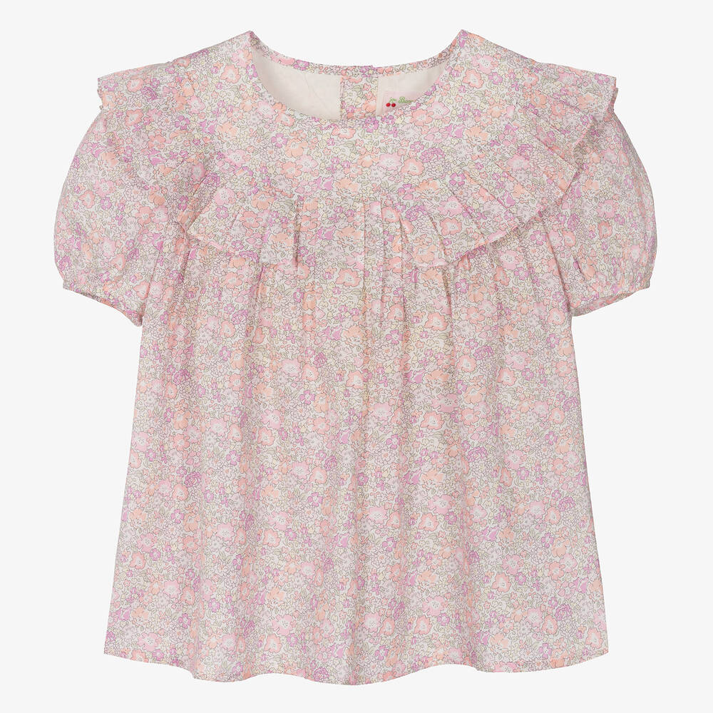 Bonpoint Teen Girls Pink Floral Cotton Blouse