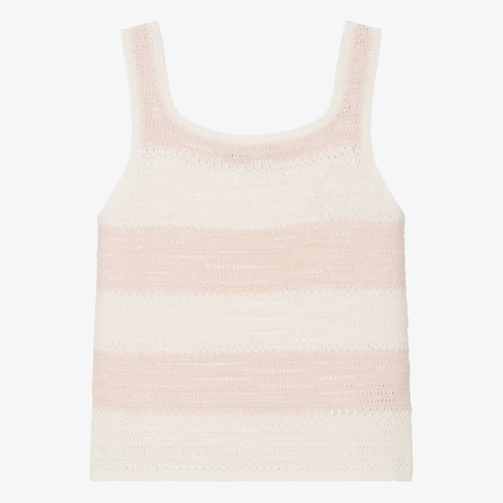 Bonpoint - Teen Girls Pink & Ivory Cotton Crochet Top | Childrensalon