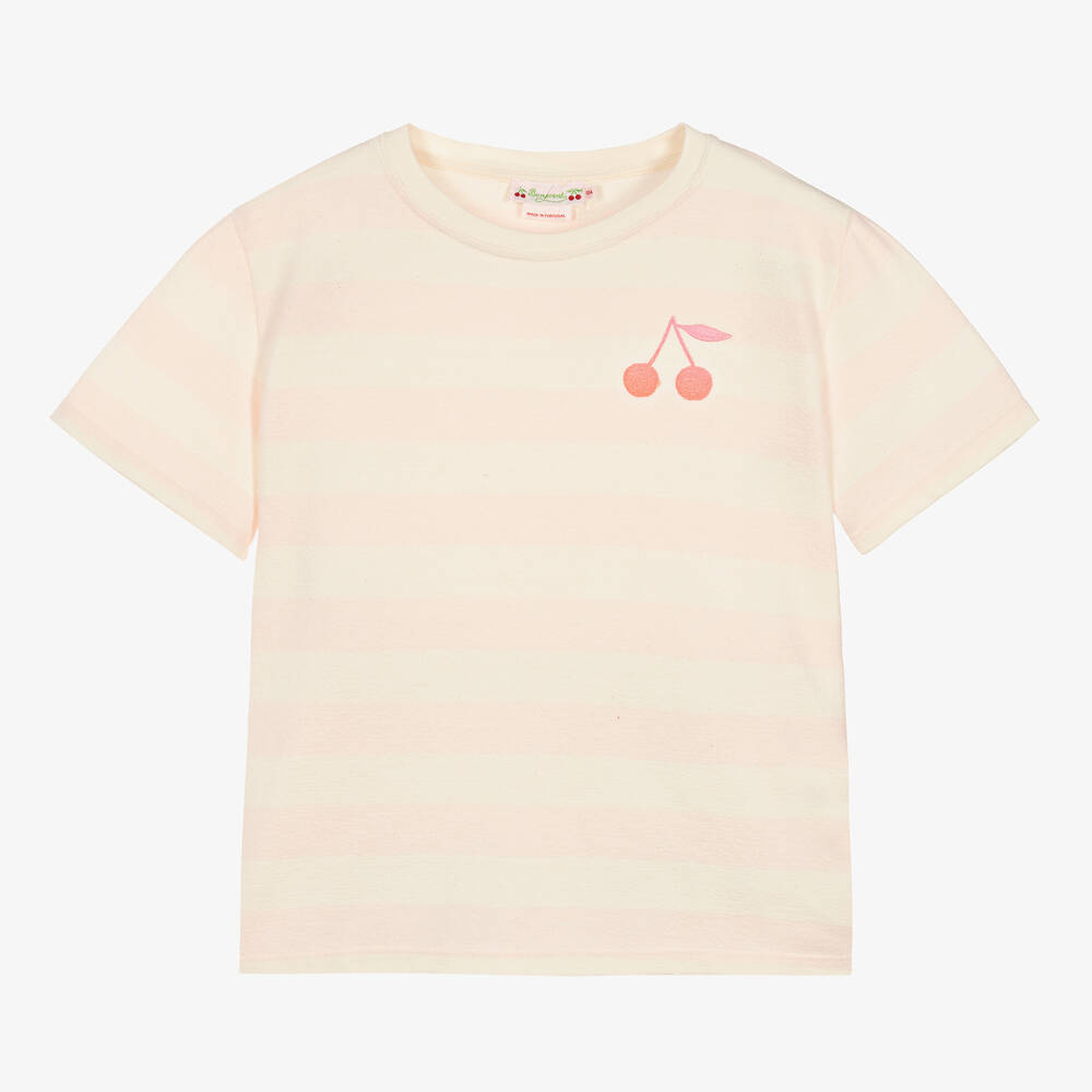 Bonpoint Teen Girls Pink Stripe Cotton Cherry T-shirt