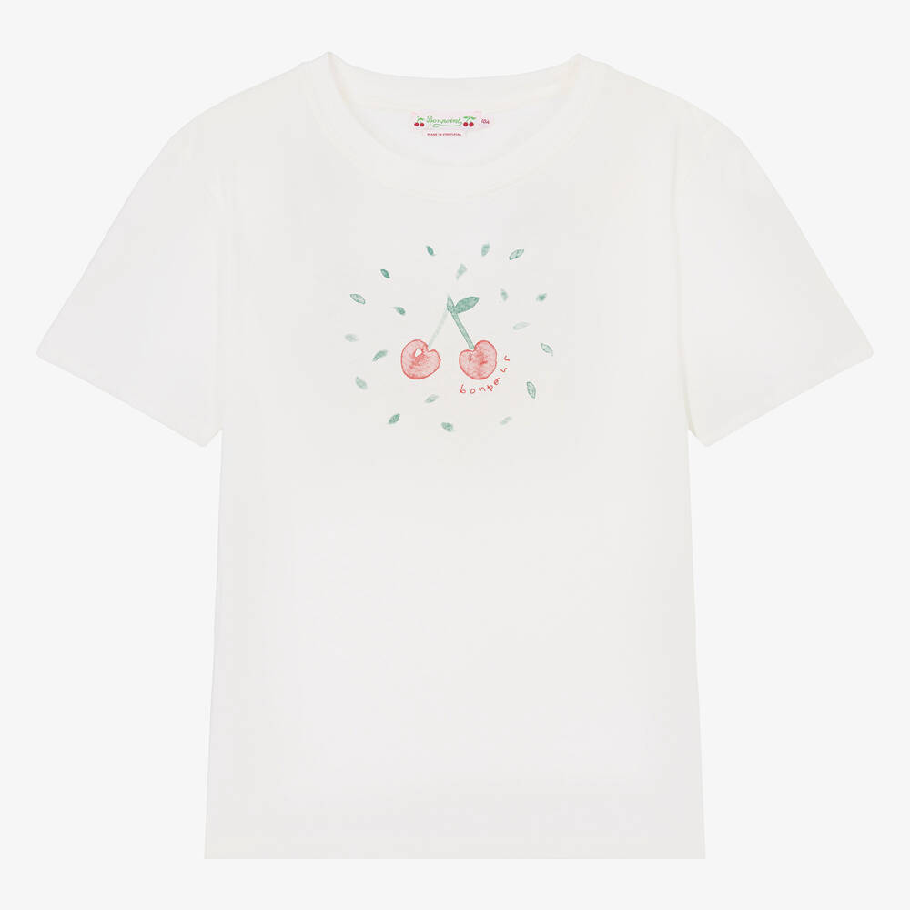 Bonpoint - Teen Girls White Cotton Cherry T-Shirt | Childrensalon