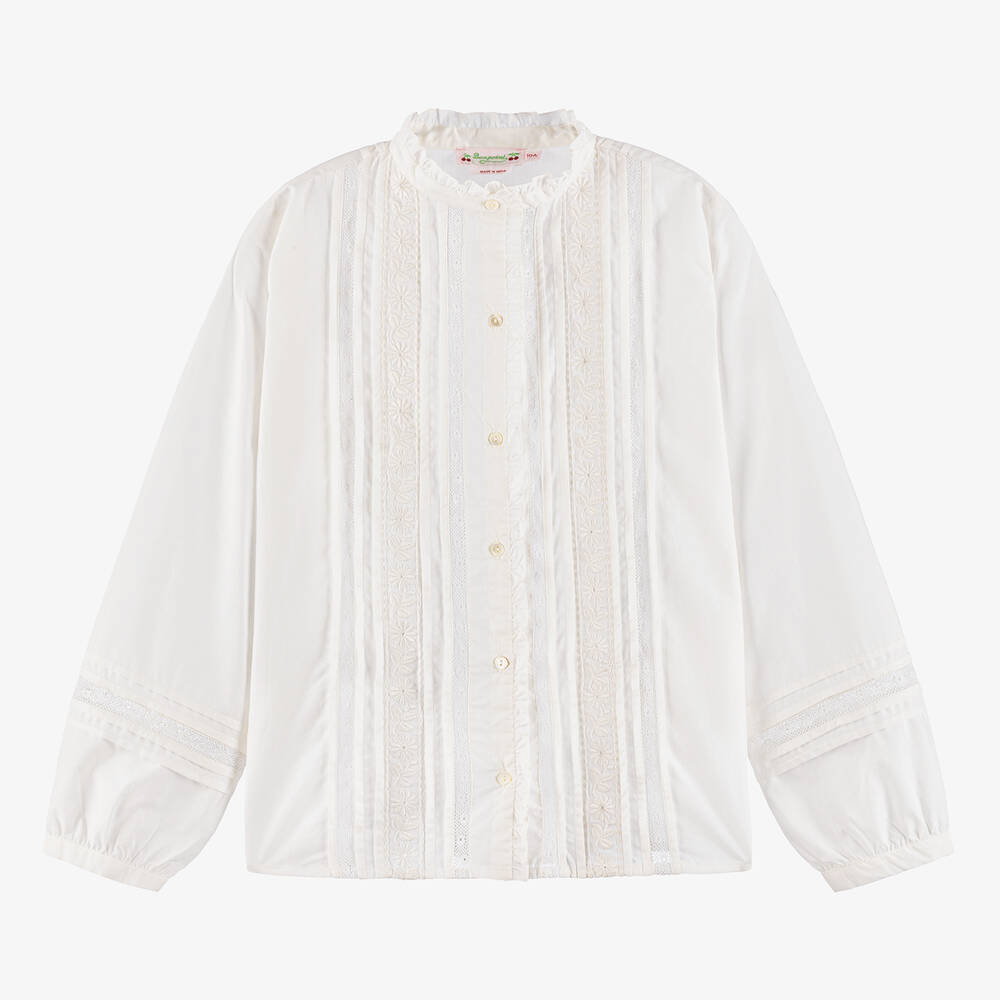 Bonpoint - Teen Girls White Cotton Embroidered Blouse | Childrensalon