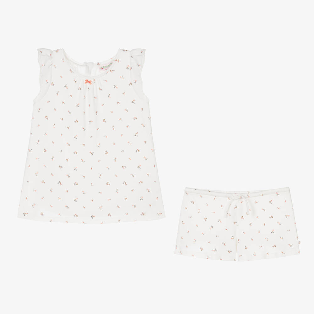 Bonpoint - Teen Girls White Cotton Floral Pyjamas | Childrensalon