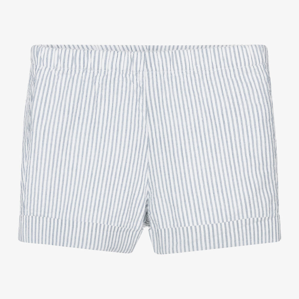 Bonpoint Babies' White Cotton Striped Shorts In Blue
