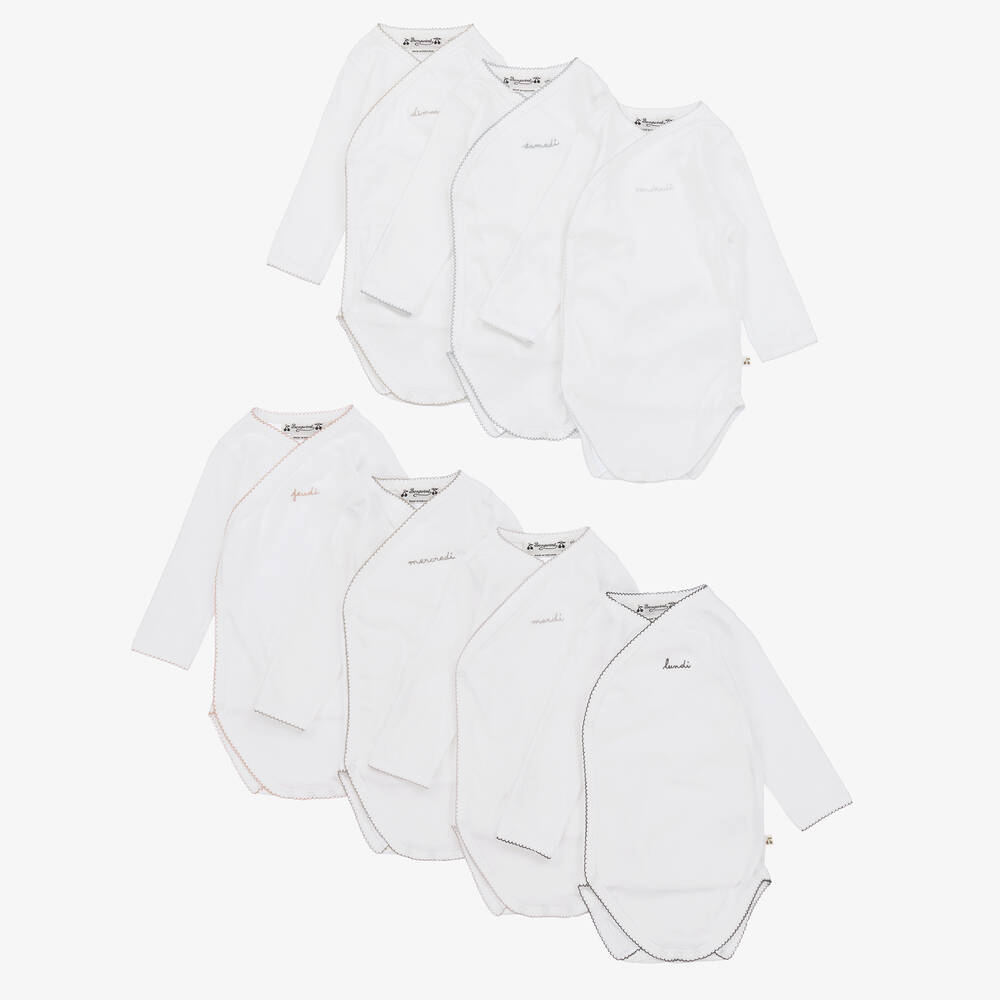 Bonpoint - White Days Of The Week Cotton Babysuit Gift Set  | Childrensalon