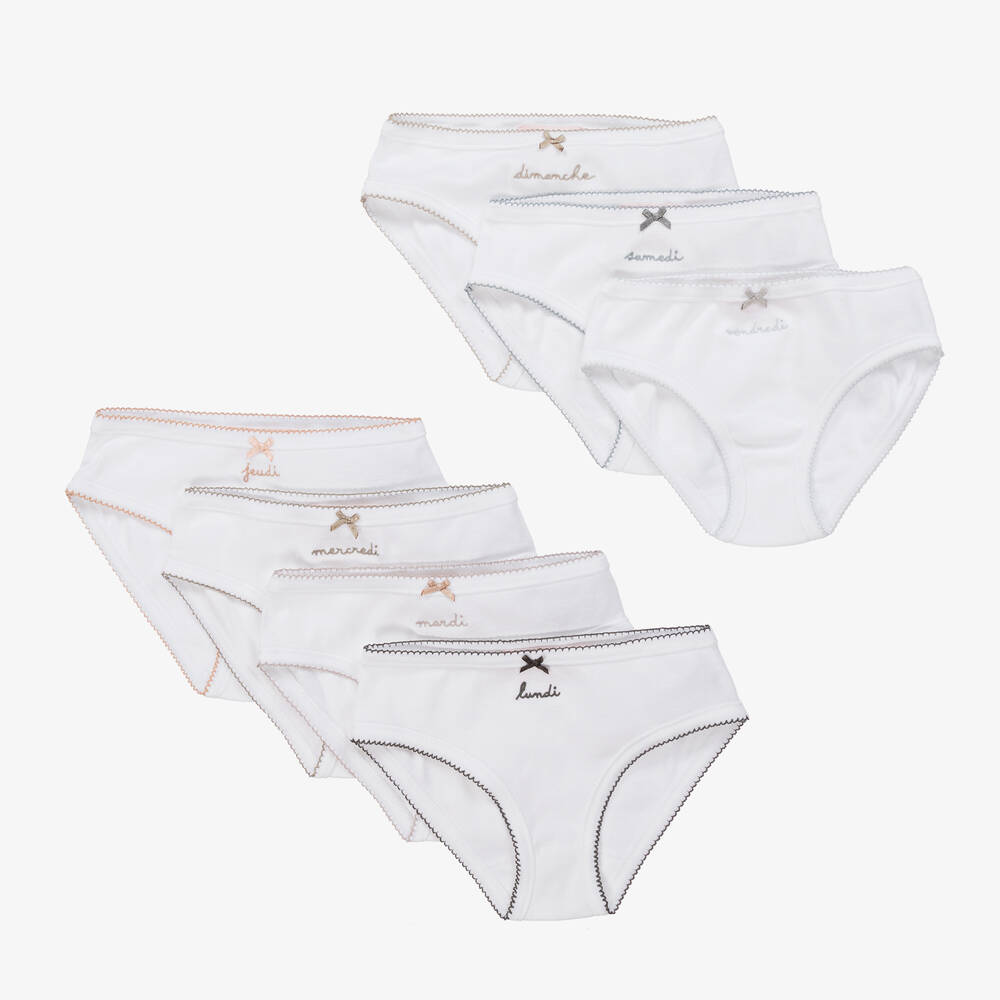 Bonpoint - White Days Of The Week Cotton Knickers Gift Set | Childrensalon