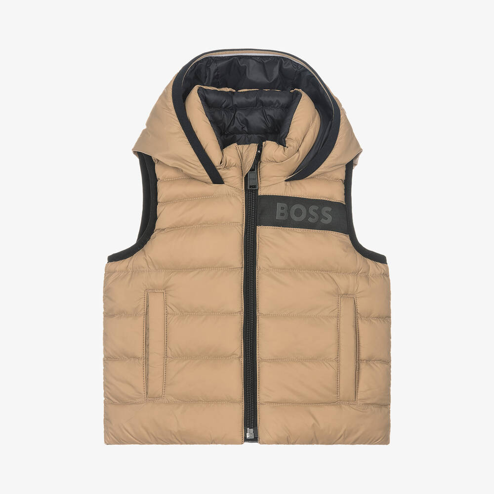 BOSS - Baby Boys Beige & Black Reversible Gilet | Childrensalon