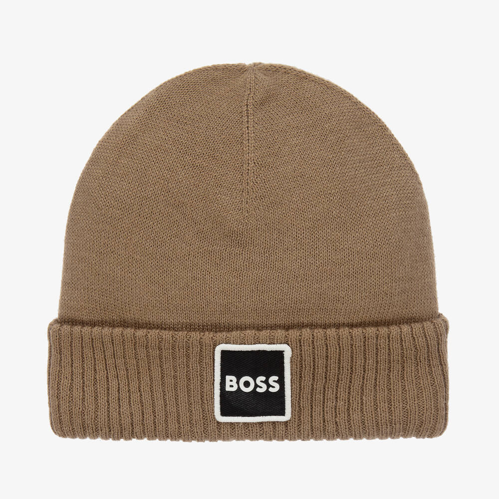 Hugo Boss Boss Baby Boys Beige Knitted Beanie Hat