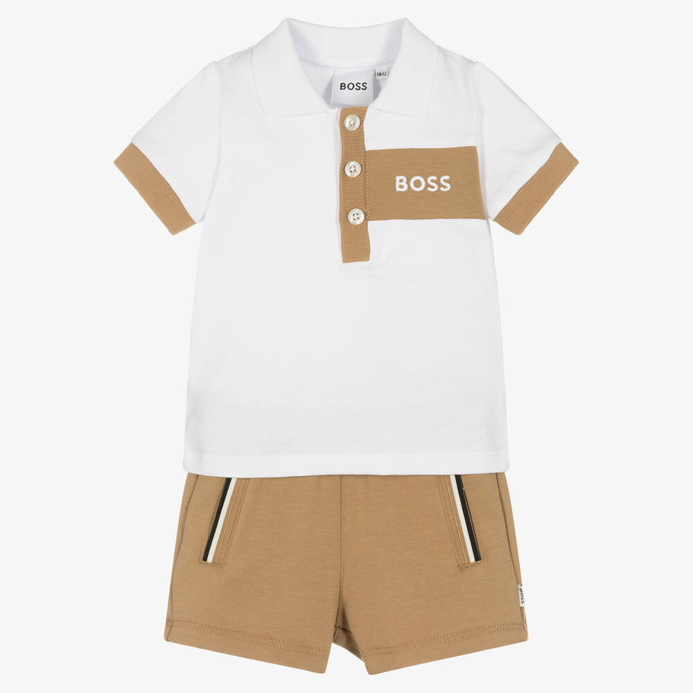 Hugo Boss Boys Beige Logo Shorts | ModeSens