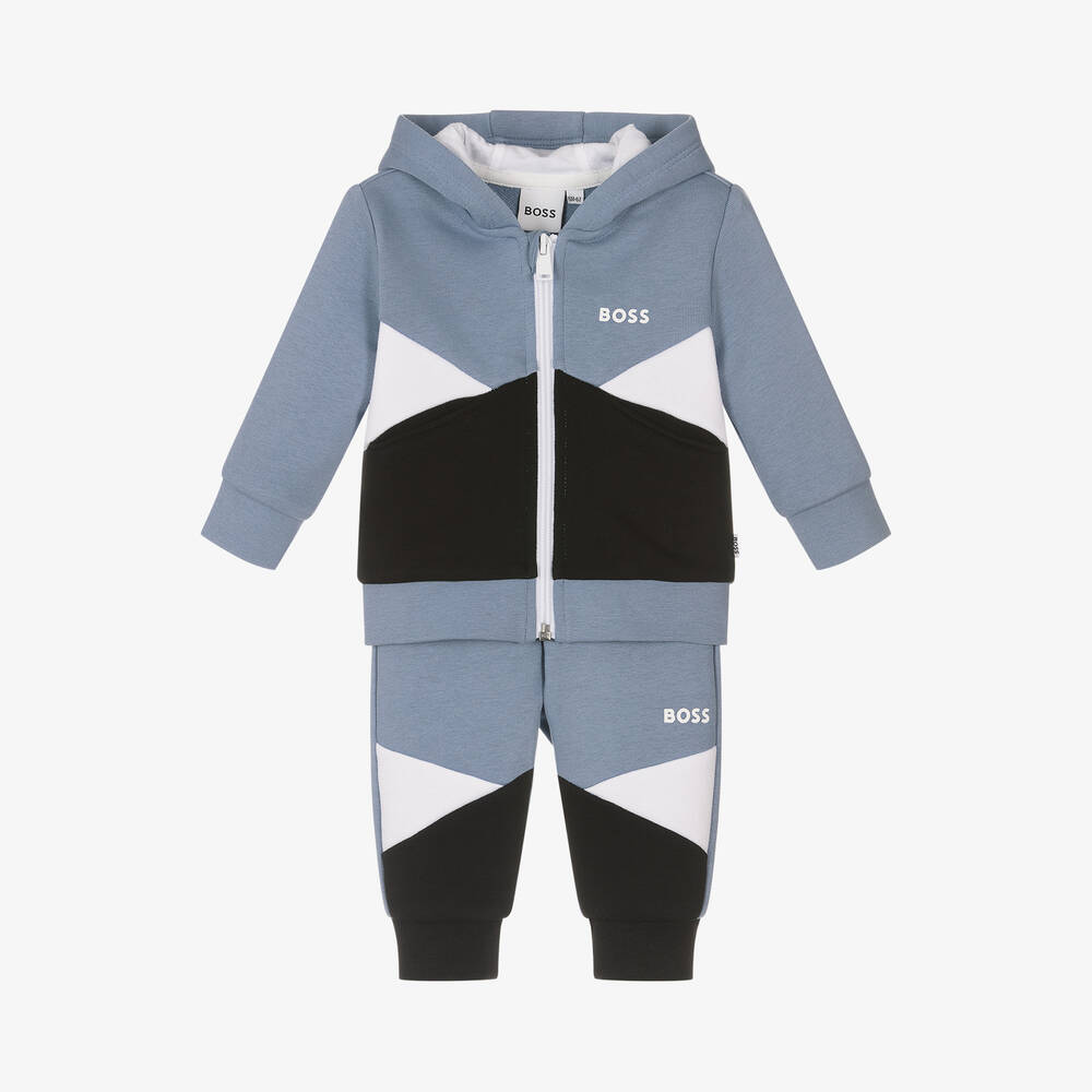 BOSS - Baby Boys Black & Blue Colourblock Tracksuit | Childrensalon