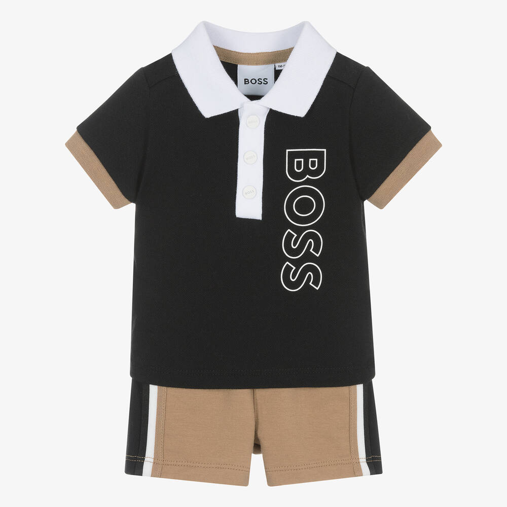 BOSS - Baby Boys Black & Brown Cotton Shorts Set | Childrensalon