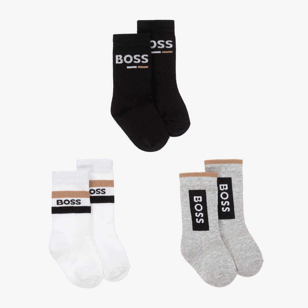 BOSS - Baby Boys Black & Grey Socks (3 Pack)  | Childrensalon