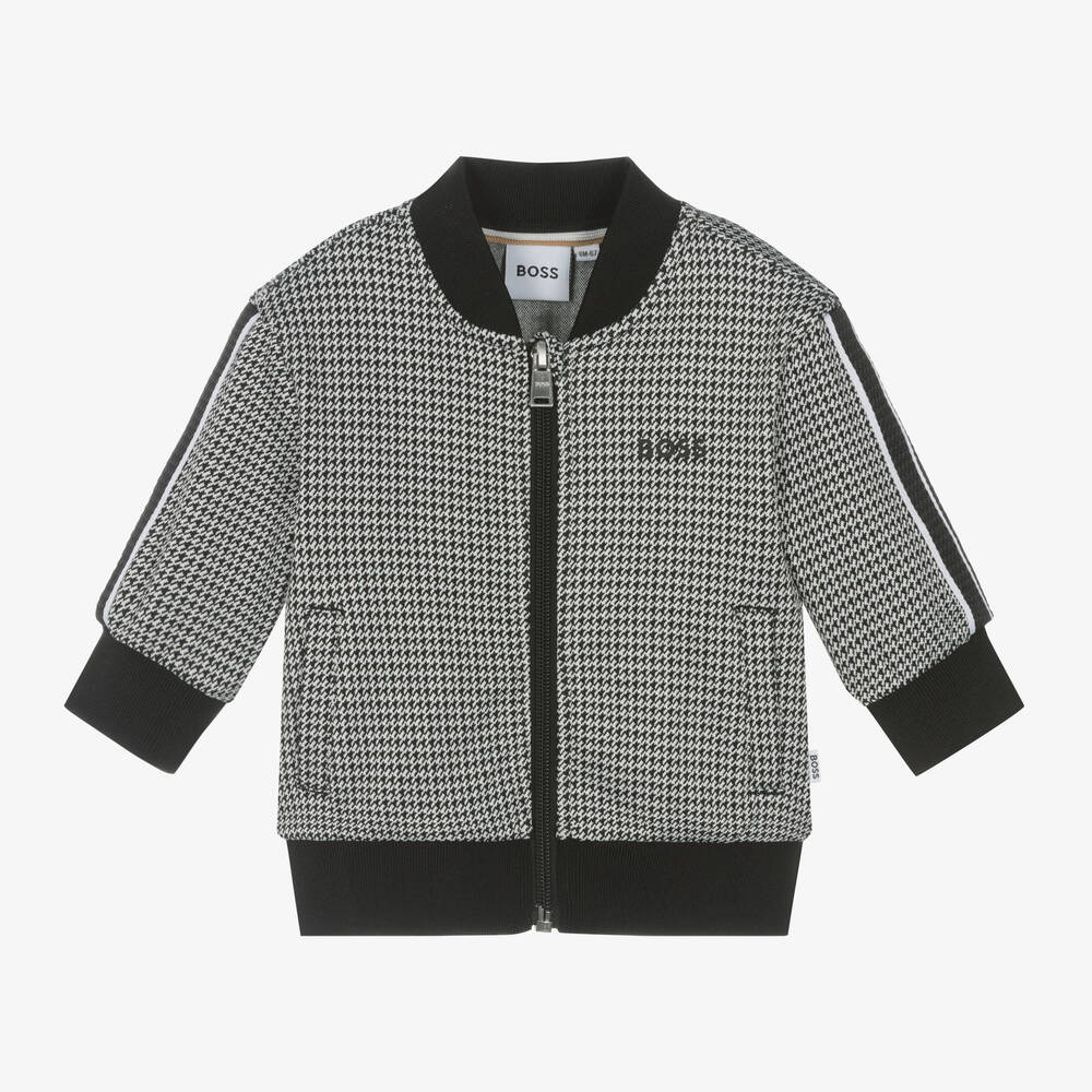 BOSS - Baby Boys Black Houndstooth Zip-Up Top | Childrensalon