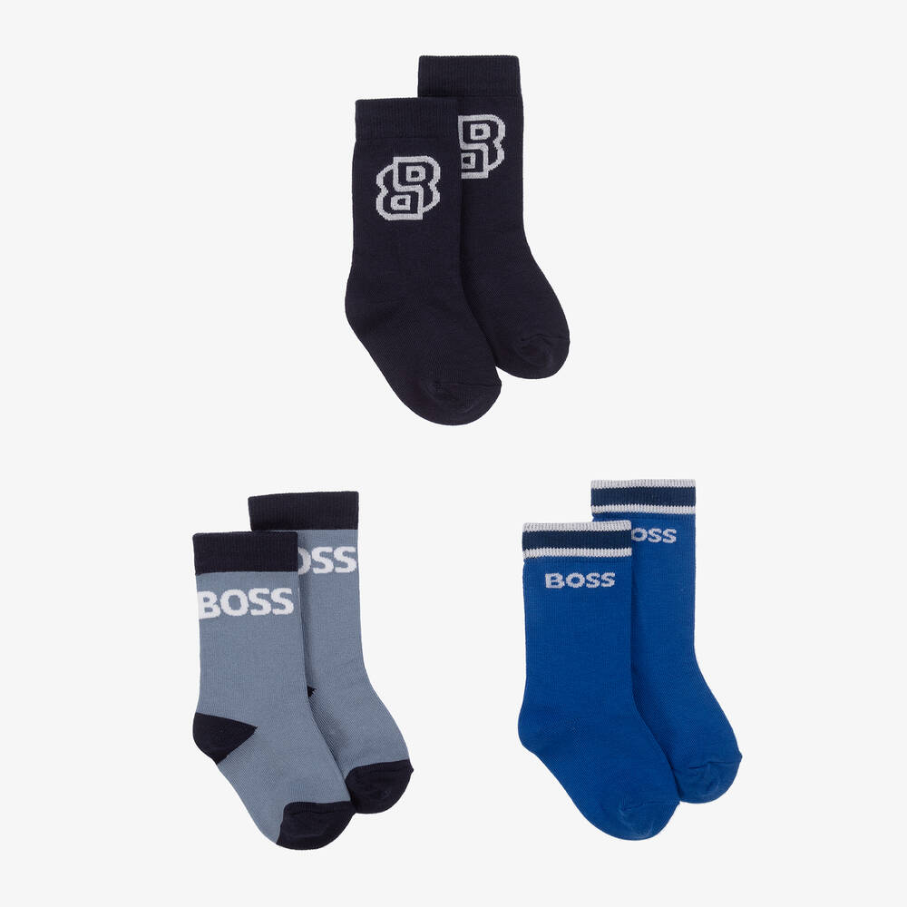 BOSS - Baby Boys Blue Ankle Socks (3 Pack)  | Childrensalon