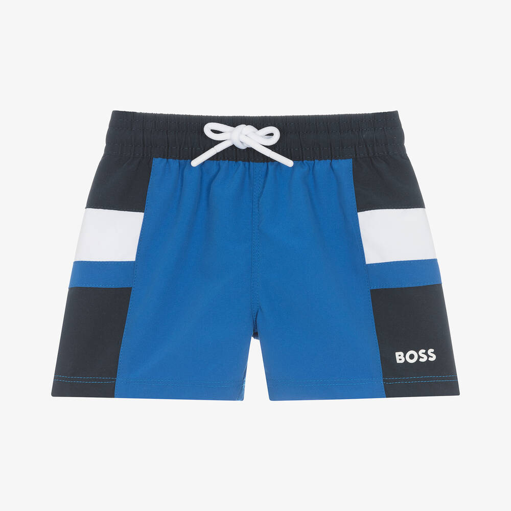 BOSS - Baby Boys Blue Colourblock Swim Shorts | Childrensalon