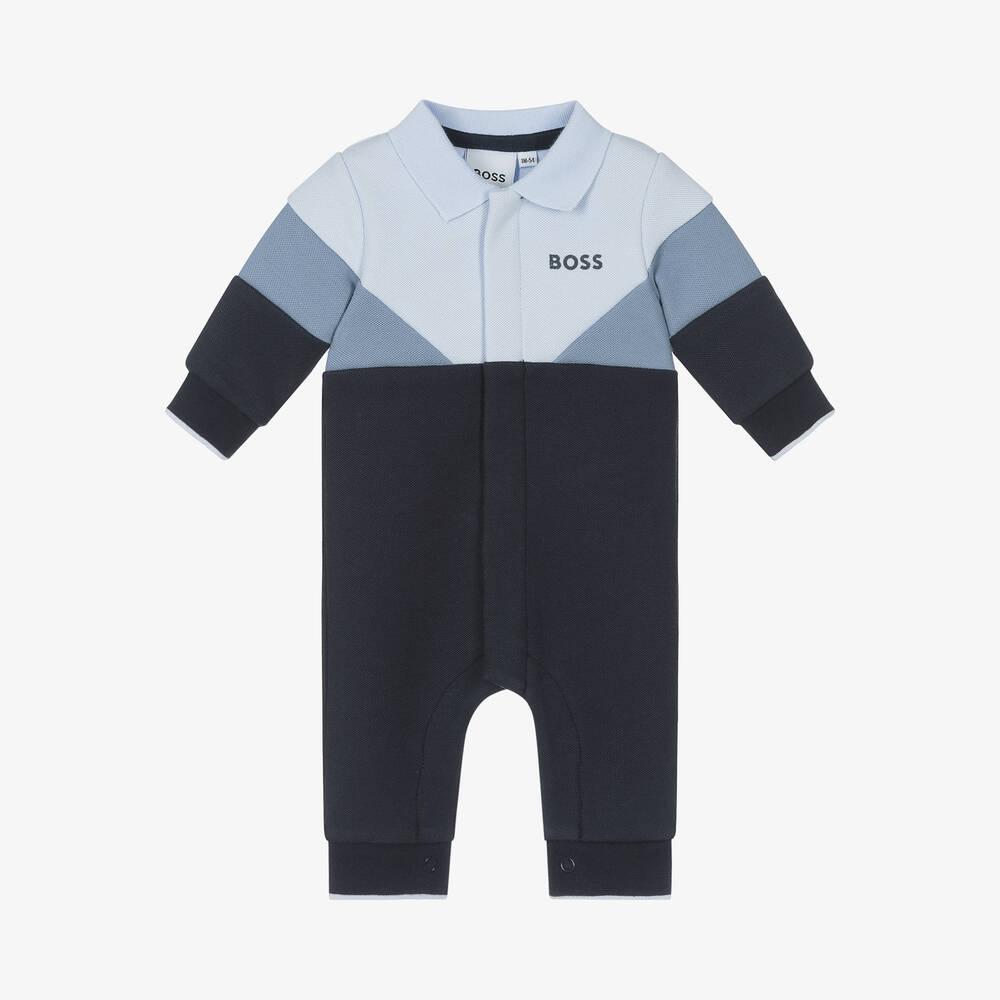 BOSS - Baby Boys Blue Cotton Romper | Childrensalon