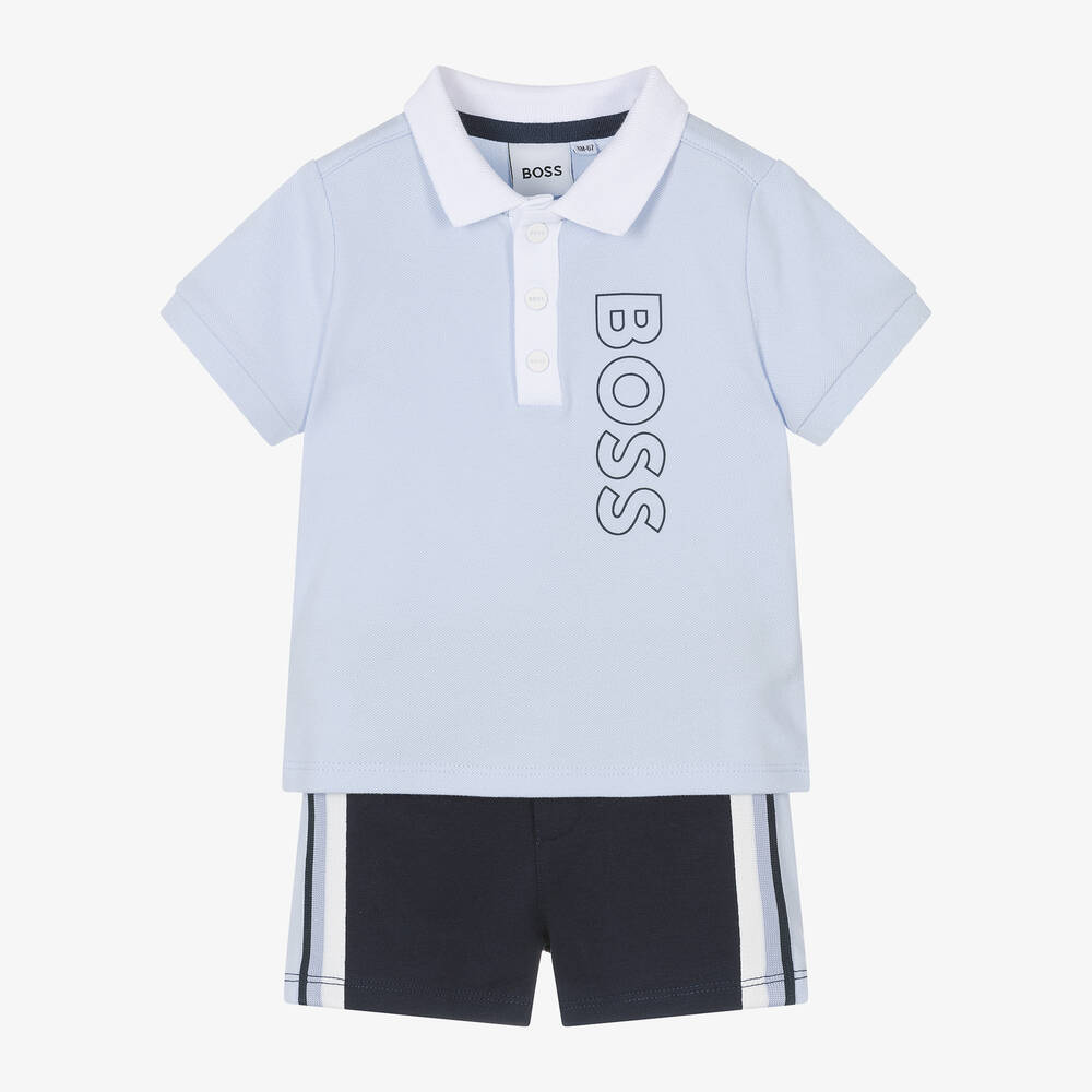 BOSS - Baby Boys Blue Cotton Shorts Set | Childrensalon