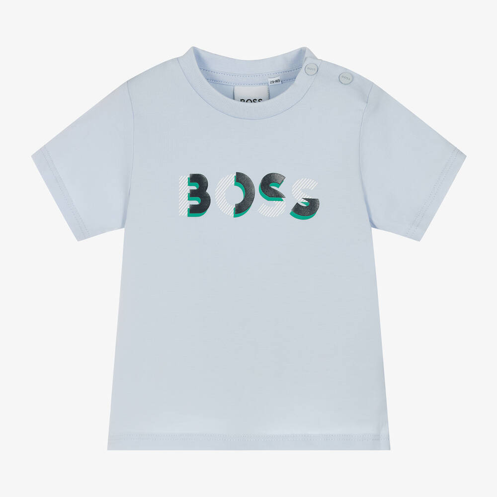 BOSS - Baby Boys Blue Cotton T-Shirt | Childrensalon