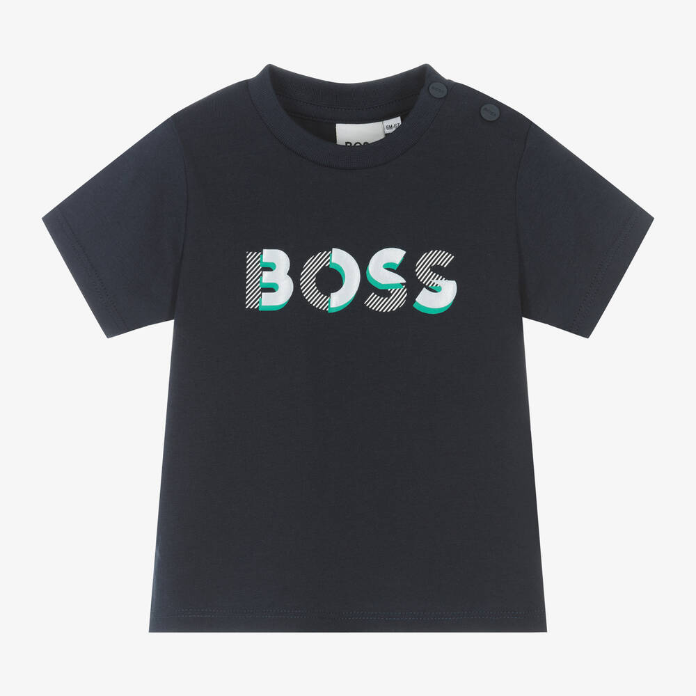 BOSS - Baby Boys Blue Cotton T-Shirt | Childrensalon