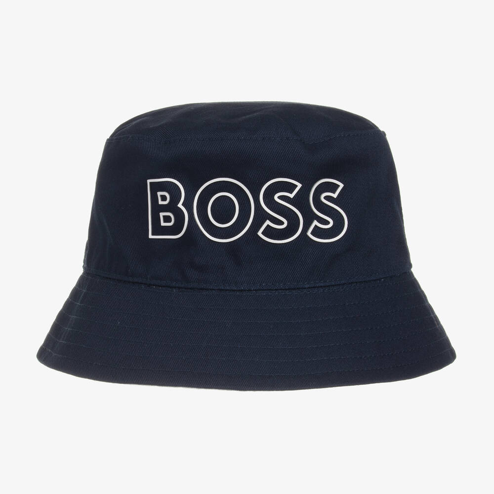 BOSS - قبعة بوجهين قطن تويل لون كحلي ورمادي للمواليد | Childrensalon