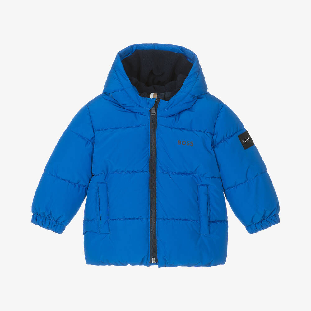 BOSS - Baby Jungen Blaue Kapuzen-Daunenjacke | Childrensalon